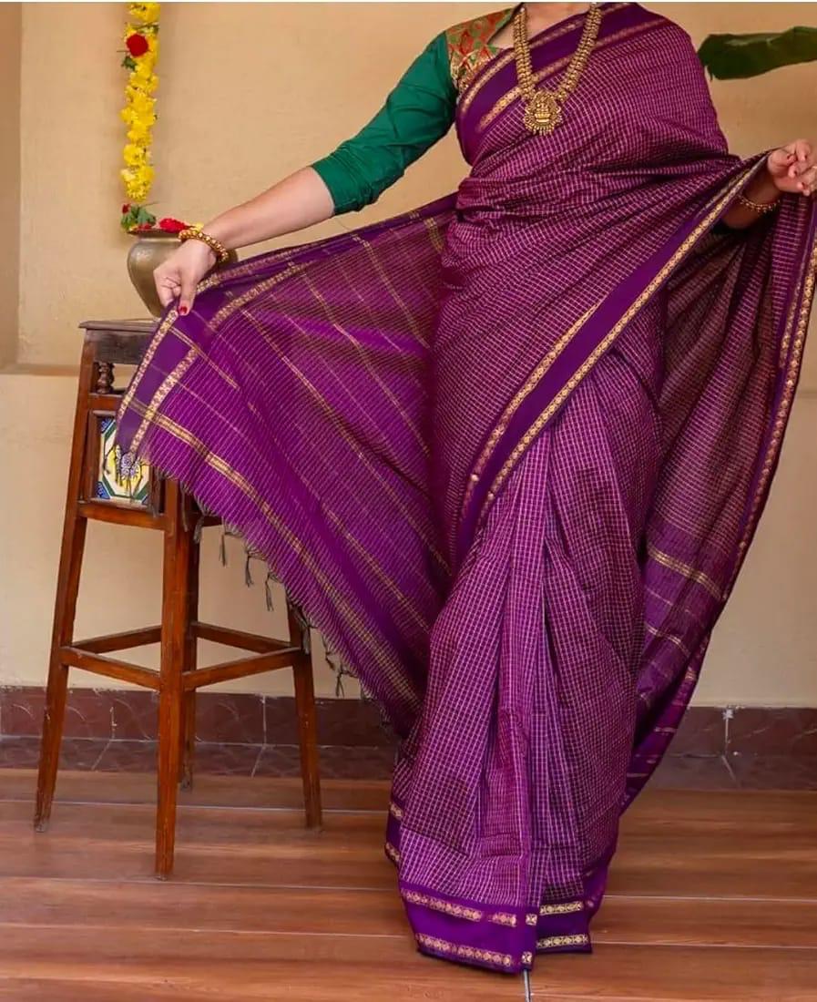 Arani Cotton Saree — Purple with Jari Pallu