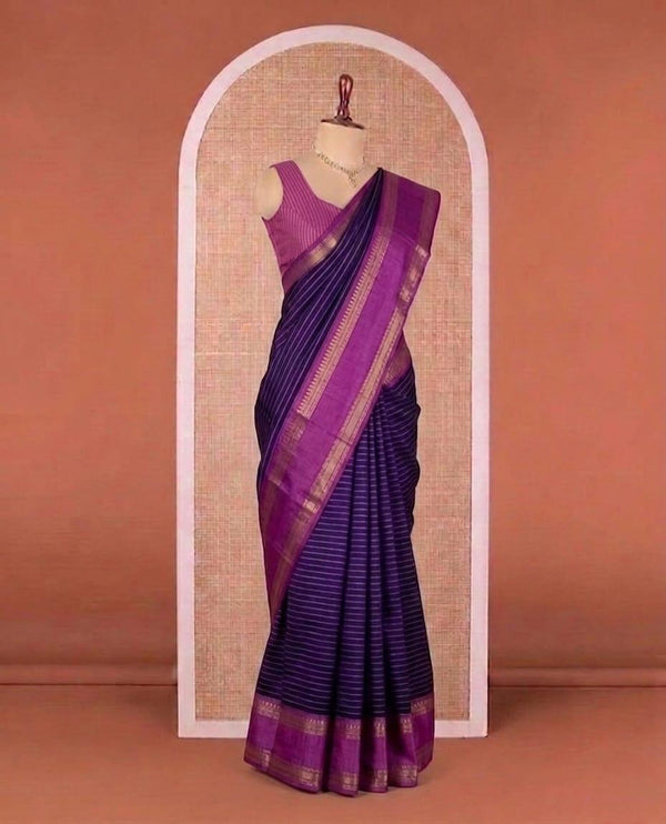 Dola Zari Lining Saree — Navy