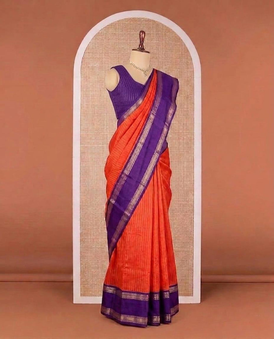 Dola Zari Lining Saree — Orange