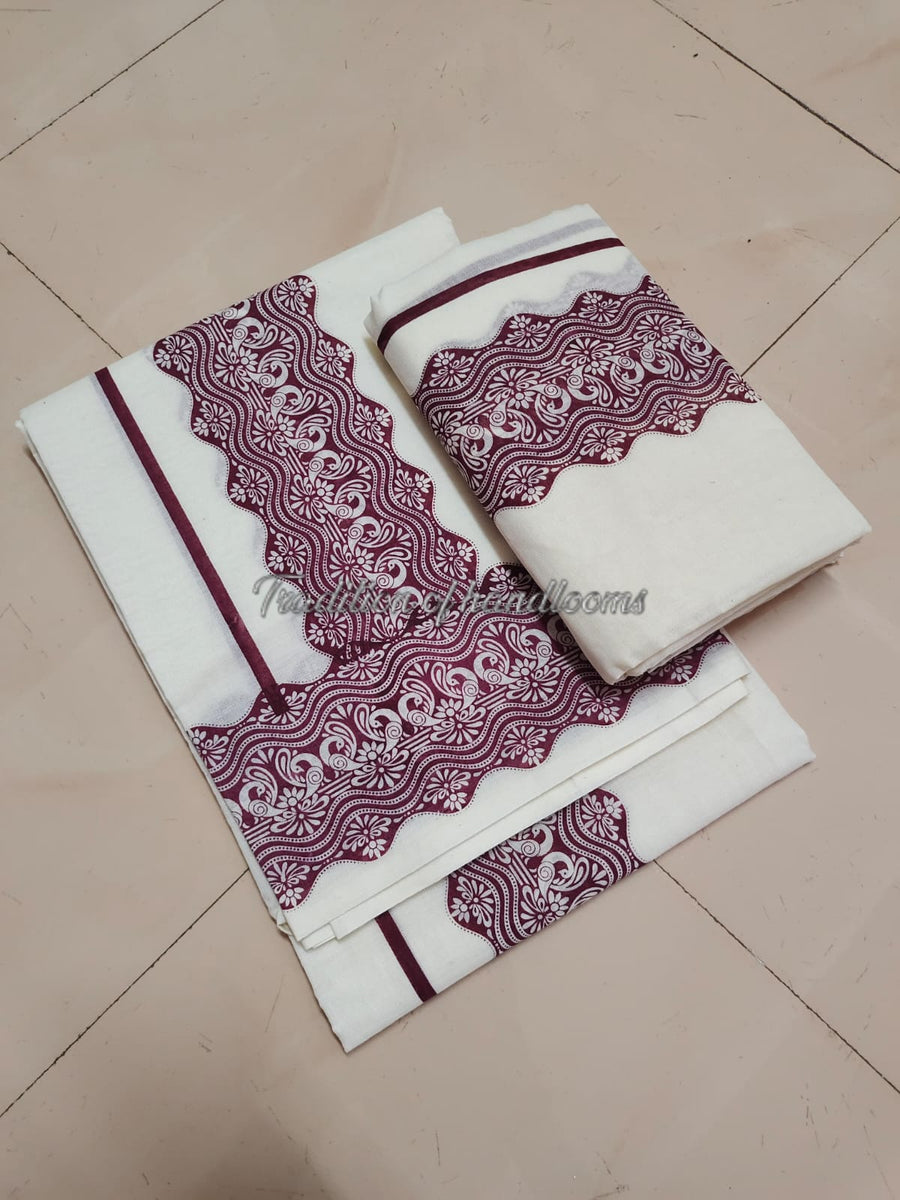 Kerala Set Mundu with Kalamkari Border