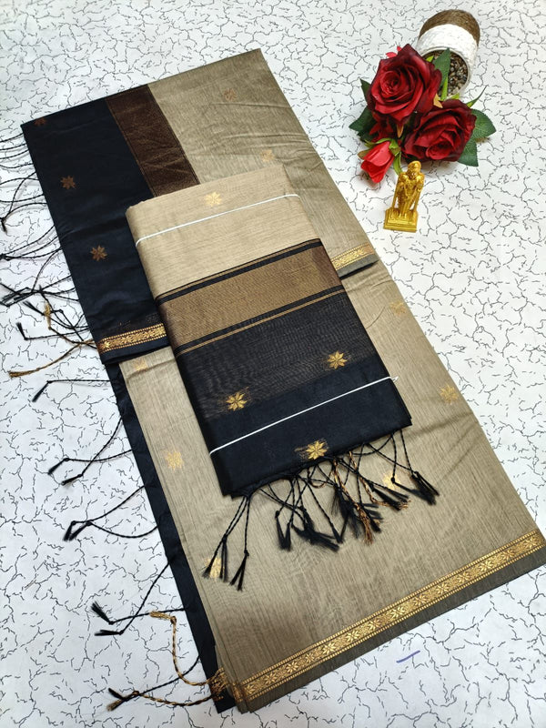Maheswari Saree — Black Grey with Black Border