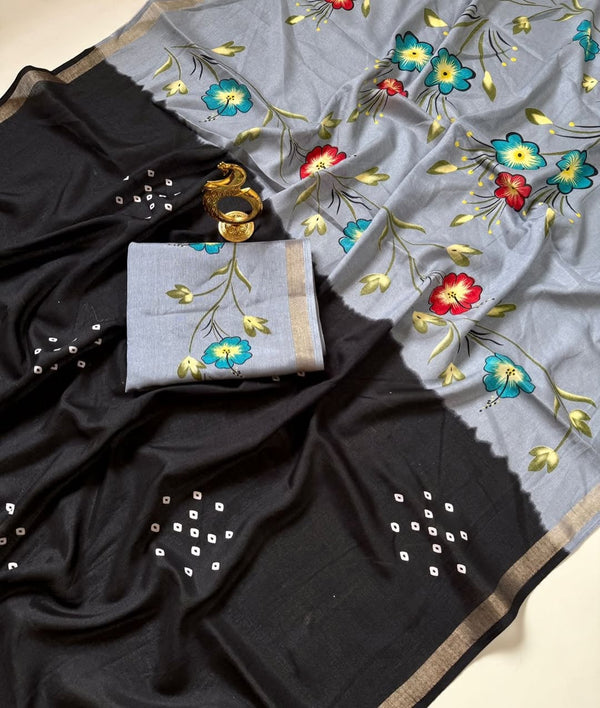 Malmal cotton with kalamkari design pallu and blouse
