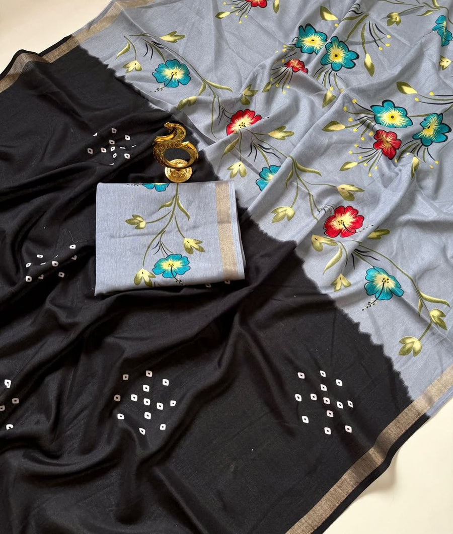 Malmal cotton with kalamkari design pallu and blouse