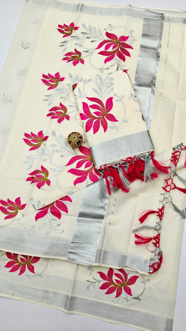 Kerala saree with silver border.