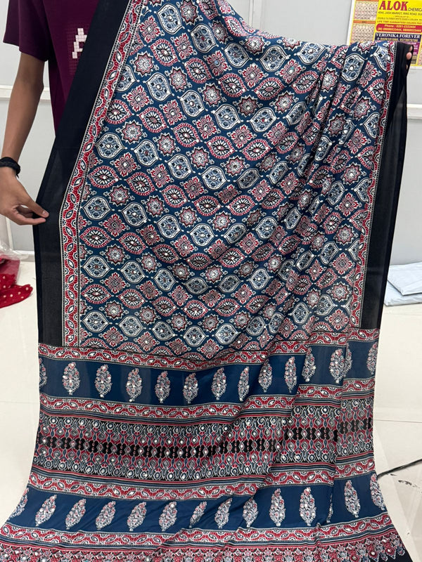 Beautiful Ajarakh print with Real mirror work