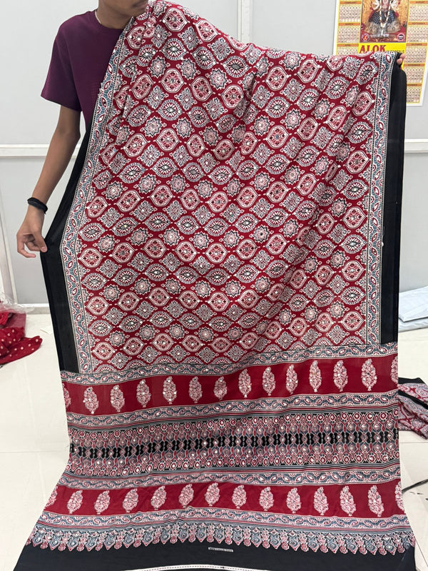Beautiful Ajarakh print with Real mirror work