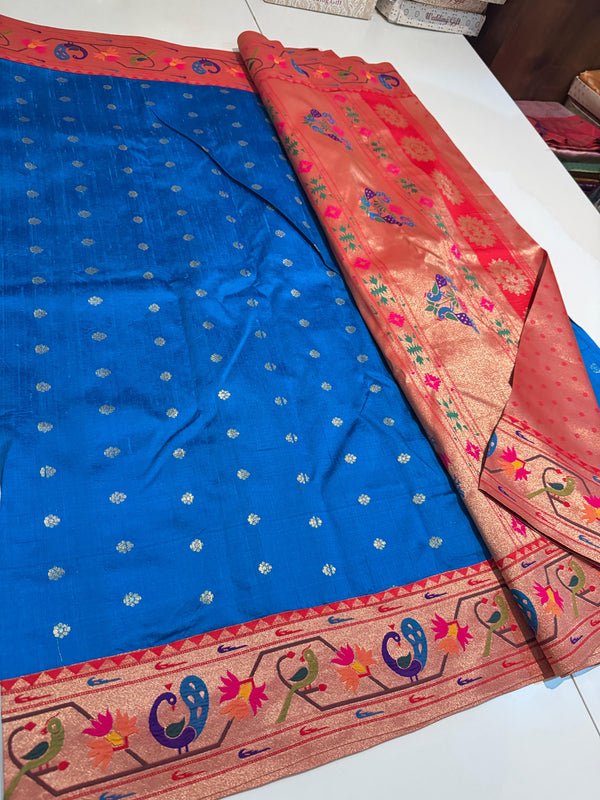 Pure Tissue Tusser Silk Paithani With Silk Mark