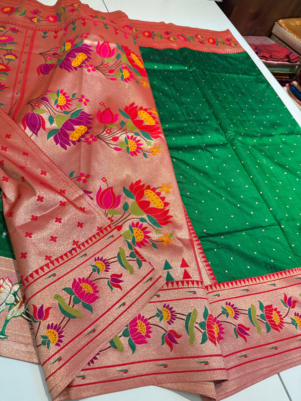 Pure Tissue Tusser Silk Paithani With Silk Mark