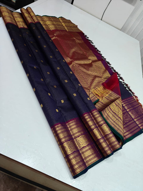 Pure kanchipuram silk sarees handwoven with 2 g pure jari