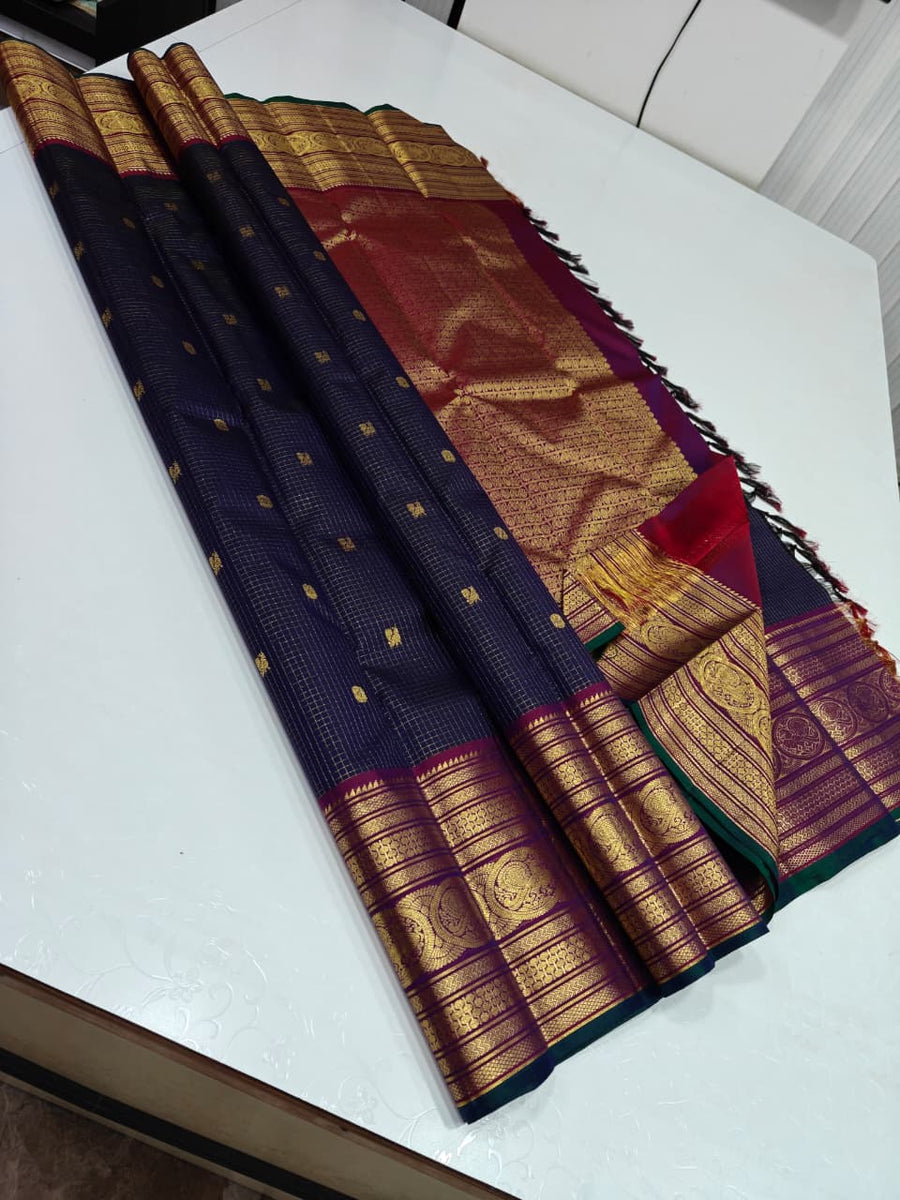 Pure kanchipuram silk sarees handwoven with 2 g pure jari