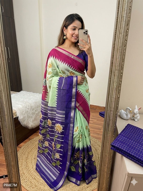 Thanjore paint inspired model semi silk weaing saree