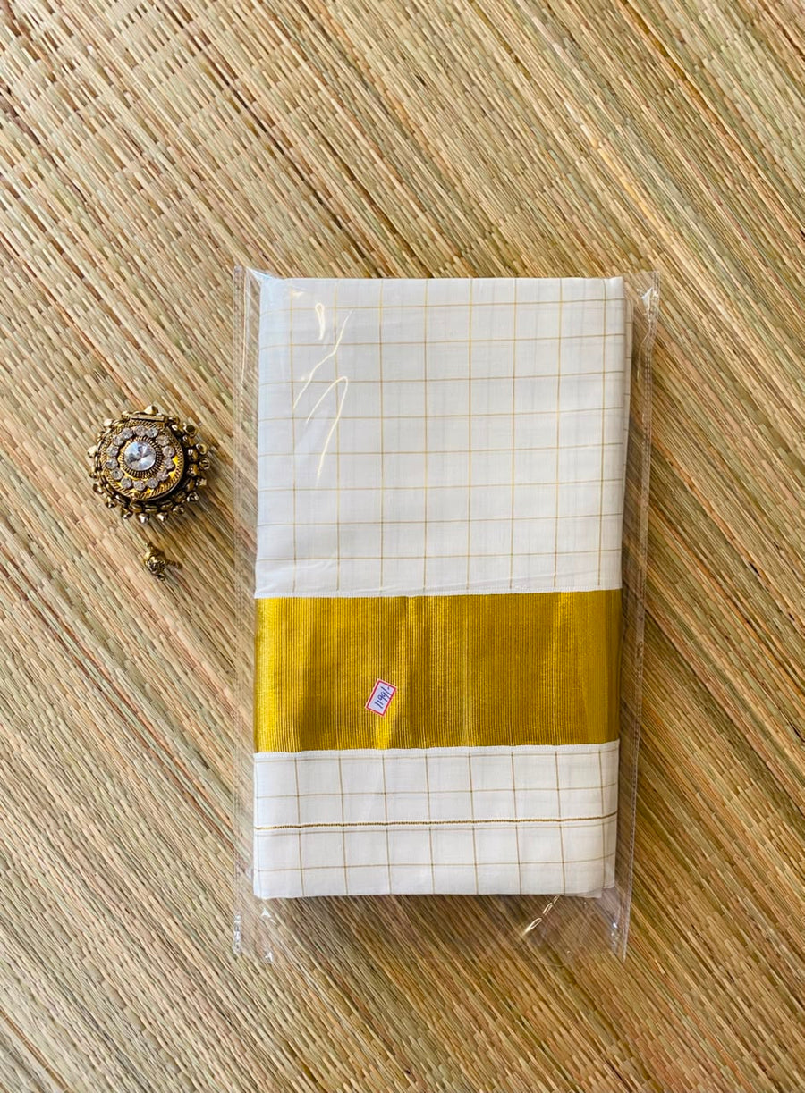 golden check kasvu saree
