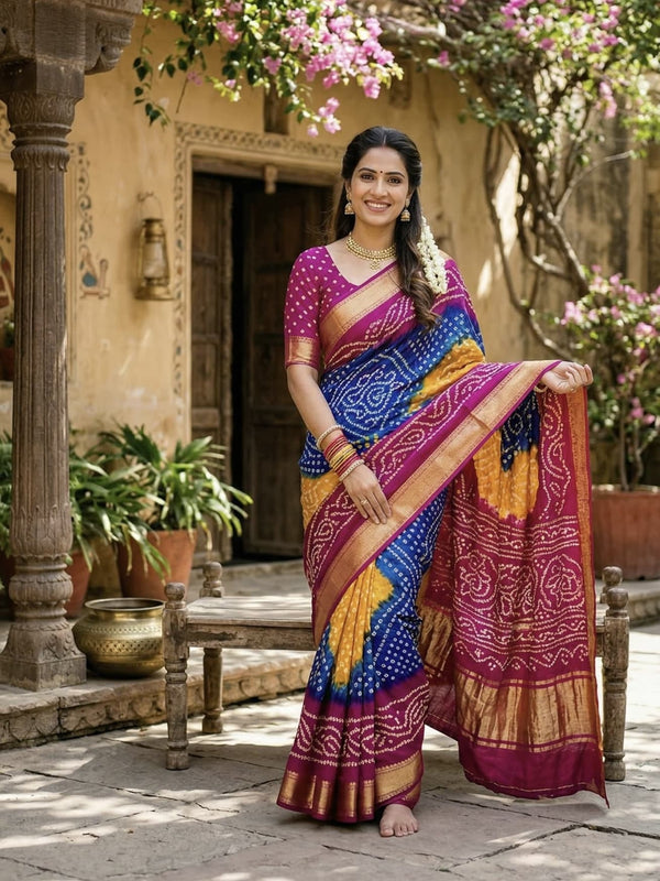 Moss Bandhani Print Sarees