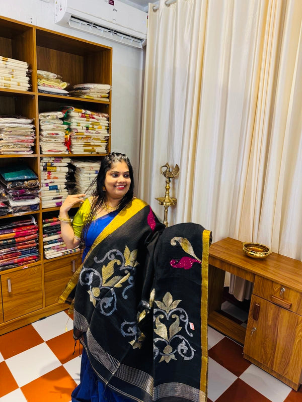 Black Linen saree