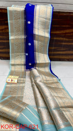 Benaras Kora Silk Saree — Royal Blue with Sky Blue Border