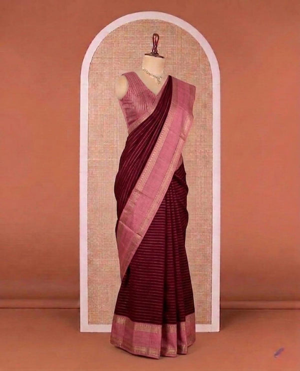 Dola Zari Lining Saree — Maroon