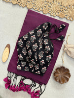 Fancy Cotton Saree with Kalamkari Blouse — Olive