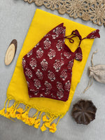 Fancy Cotton Saree with Kalamkari Blouse — Yellow