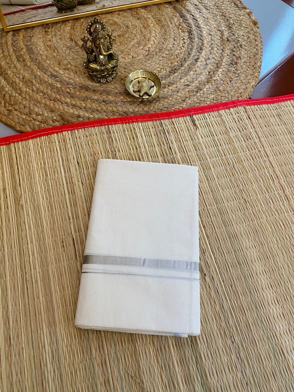 Gents mundu silver thin border