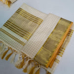 Kerala Kasavu Cotton Saree with Gold Checks