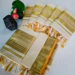 Kerala Kasavu Cotton Saree with Gold Checks