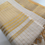 Kerala Kasavu Cotton Saree with Gold Checks