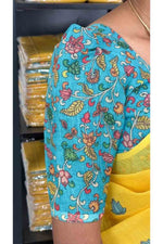 Linen Cotton Saree — Yellow with Pen Kalamkari Blouse