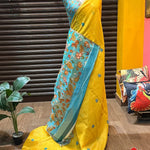 Linen Cotton Saree — Yellow with Pen Kalamkari Blouse
