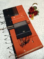 Maheswari Saree — Black with Orange Border