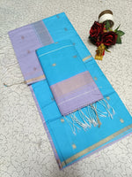Maheswari Saree — Sky Blue with Lavender Border