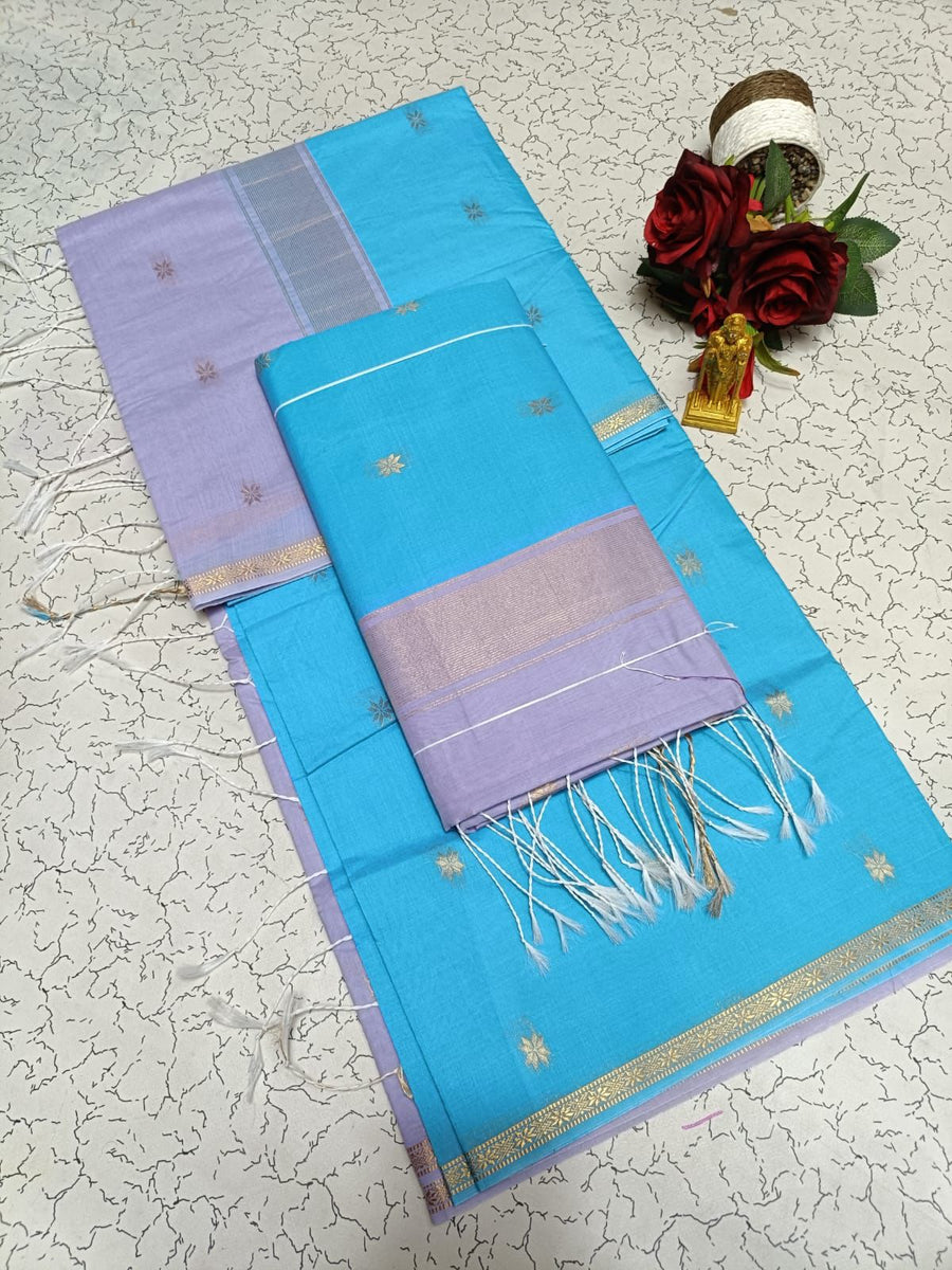 Maheswari Saree — Sky Blue with Lavender Border