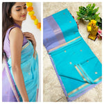 Maheswari Saree — Sky Blue with Lavender Border
