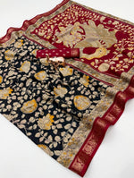 Soft Mul Cotton Saree — Black with Red Kalamkari Pallu