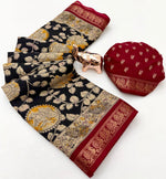 Soft Mul Cotton Saree — Black with Red Kalamkari Pallu