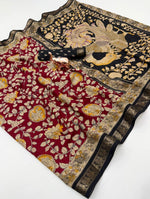 Soft Mul Cotton Saree — Red with Black Kalamkari Pallu