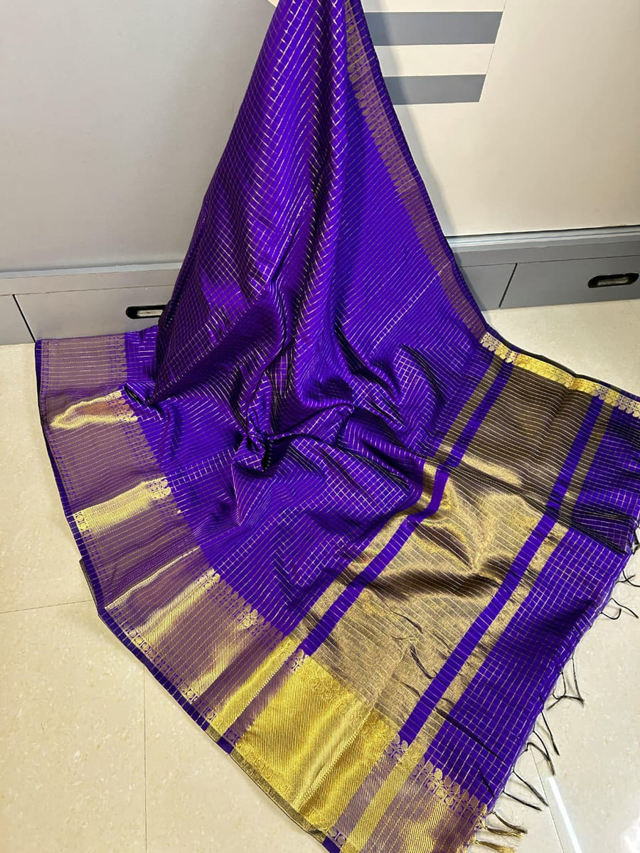 Party Wear Semi Kanchipuram in Purple
