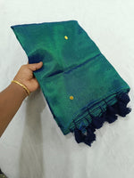 Trendy Tissue raga silk Peacock Blue with blue tussel, premium quality