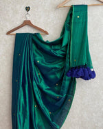 Trendy Tissue raga silk Peacock Blue with blue tussel, premium quality