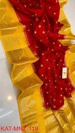 Pure Raw Mango Silk Saree — Red with Gold Border