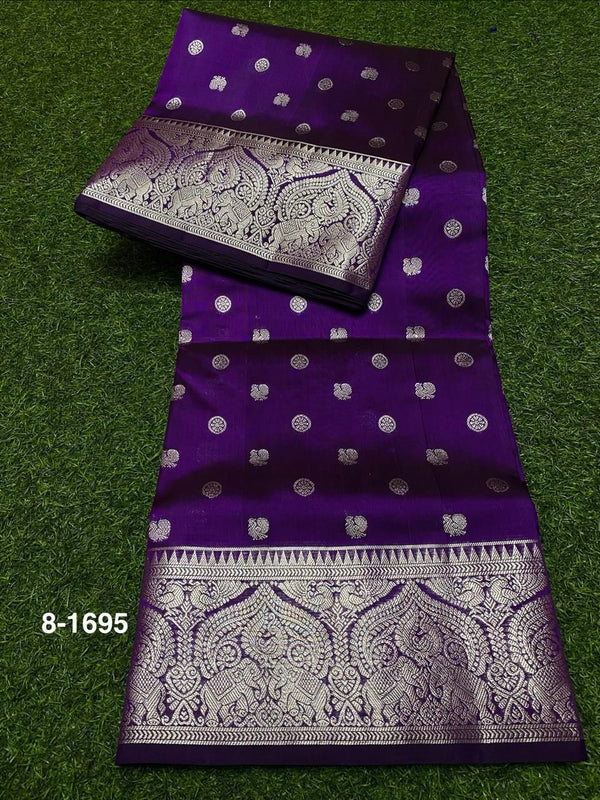 Venkatagiri Handloom Pattu — Deep Purple with Silver Buttas