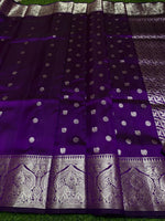 Venkatagiri Handloom Pattu — Deep Purple with Silver Buttas