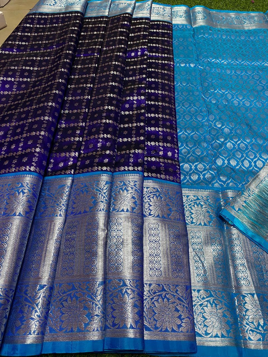 Pure Venkatagiri Handloom Pattu Saree — Indigo (12-Inch Border)