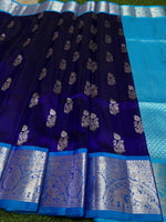 Venkatagiri Handloom Pattu — Navy Blue with Teal Border