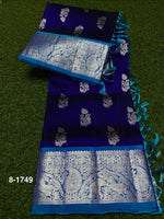 Venkatagiri Handloom Pattu — Navy Blue with Teal Border