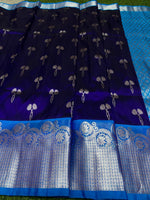 Venkatagiri Handloom Pattu — Navy Blue with Teal Border