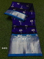 Venkatagiri Handloom Pattu — Navy Blue with Teal Border