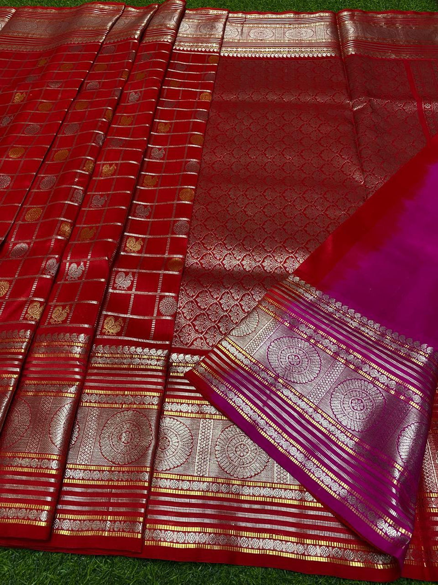 Pure Venkatagiri Handloom Pattu Saree — Red (6-Inch Border)