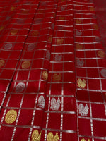 Pure Venkatagiri Handloom Pattu Saree — Red (6-Inch Border)