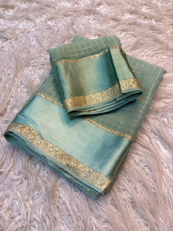 Viscose Georgette Plain Saree in Teal