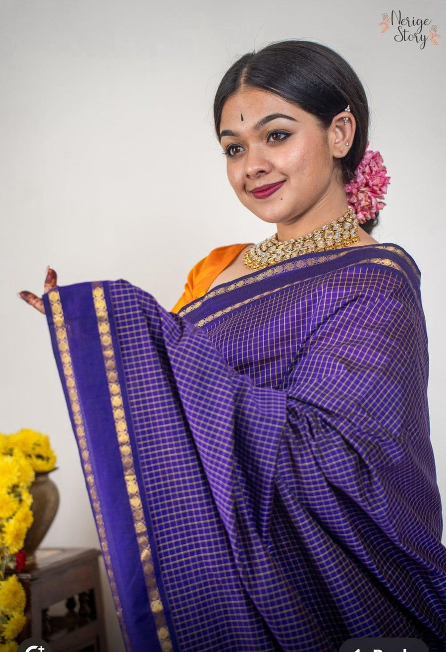 Arani Cotton Saree — Violet color with Jari Pallu